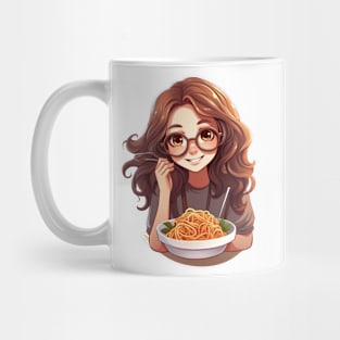 Cute Girl Eating Spaghetti Mug